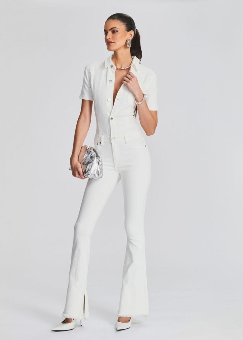 NWT SER.O.YA White Fallon Short Sleeve Jumpsuit Size Small